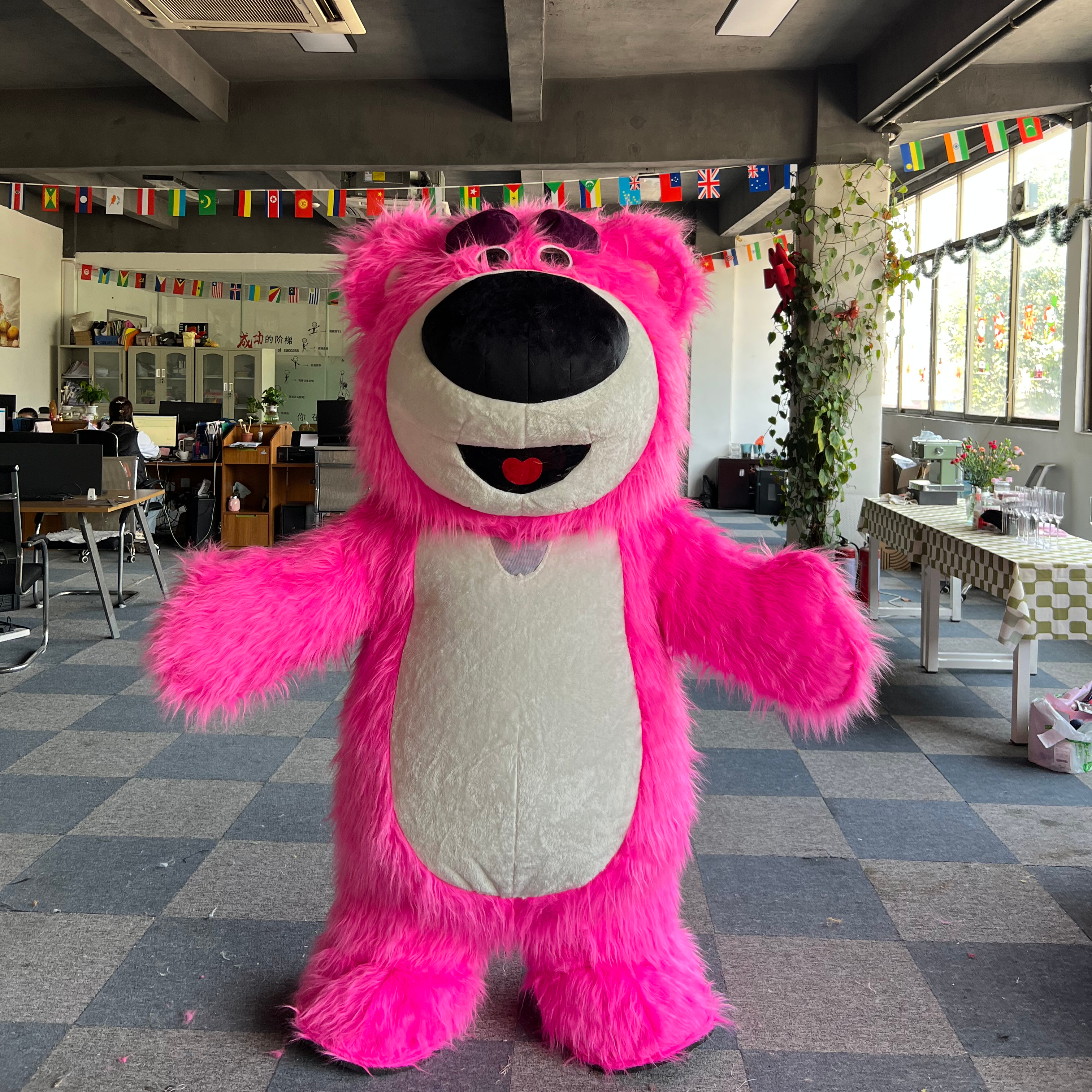Best Selling Cartoon Character Walking Rose Pink Inflatable Strawberry Bear Mascot Costume Advertising