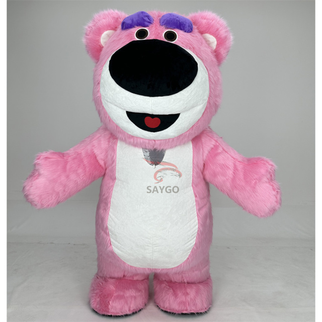 Best Selling Cartoon Character Walking Inflatable Pink Strawberry Bear Mascot Costume Advertising