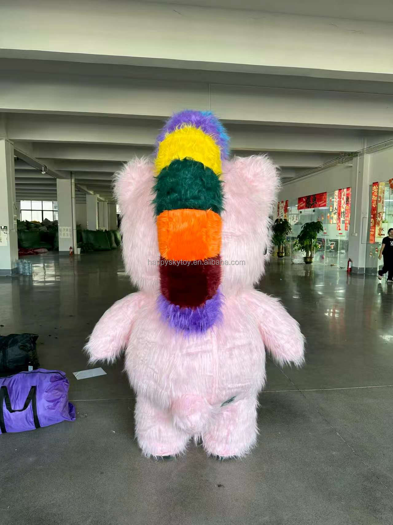 Inflatable Pink Cool Bear Mascot Costume Adults-Realistic Long Fur Unisex Rental Cartoon Carnival/Easter/Halloween Party