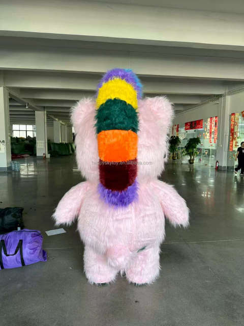 Inflatable Pink Cool Bear Mascot Costume Adults-Realistic Long Fur Unisex Rental Cartoon Carnival/Easter/Halloween Party