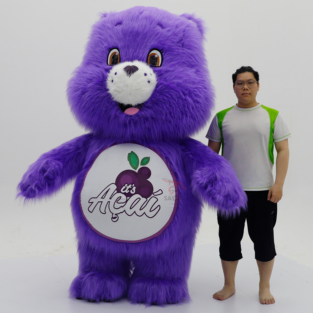 Amusement Dance Clothes Adults Cosplay Wear Long Hair Bear Inflatable Mascot Costume for Events Rental 2.2m purple Fur Bear Suit