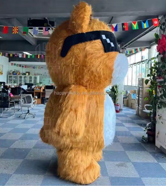 Long Fur 2.2m Brown Inflatable Cartoon Cool Bear Inflatable Suit for Carnival Halloween New Year Celebration Cosplay Costumes