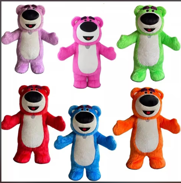 Silly Funny Giant Lotso' Bear Mascots Costume 2m 2.6m Inflatable Strawberry Lotso' Bear Furry Suits for Girls Enjoy Party