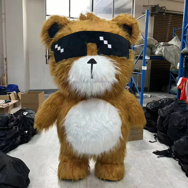 Long Fur 2.2m Brown Inflatable Cartoon Cool Bear Inflatable Suit for Carnival Halloween New Year Celebration Cosplay Costumes