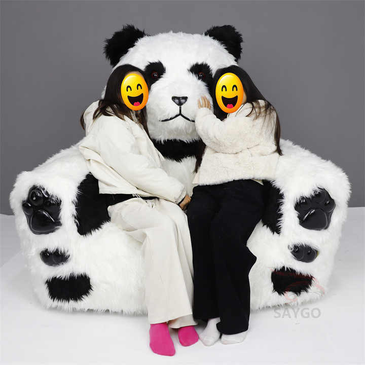 Furry Lazy Sofa Animal Couch Inflatable Plush Baby Kids Chair Panda Recliner Sofa Inflatable Long Plush Panda Sofa Beach Chair