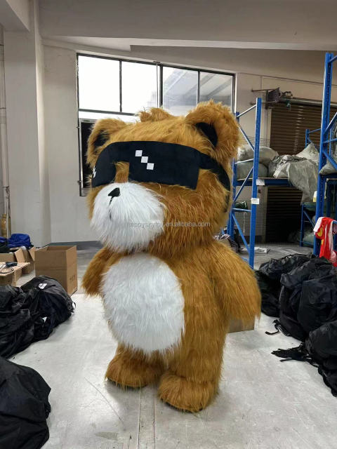 Long Fur 2.2m Brown Inflatable Cartoon Cool Bear Inflatable Suit for Carnival Halloween New Year Celebration Cosplay Costumes