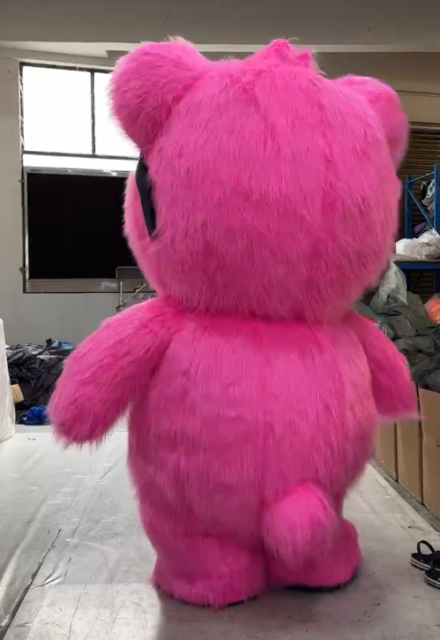Inflatable Pink Cool Bear Mascot Costume Adults-Realistic Long Fur Unisex Rental Cartoon Carnival/Easter/Halloween Party