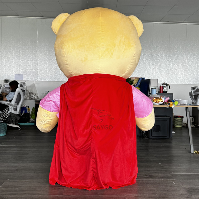 Hero Teddy Bear Mascot Costume 2m Inflate Fabric Teddy Bear Costume with Red Cloak for Advertising Events