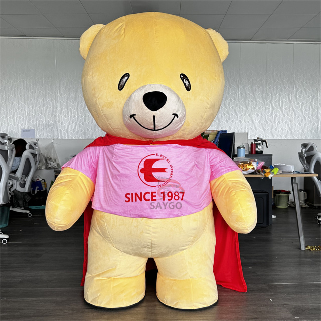 Hero Teddy Bear Mascot Costume 2m Inflate Fabric Teddy Bear Costume with Red Cloak for Advertising Events