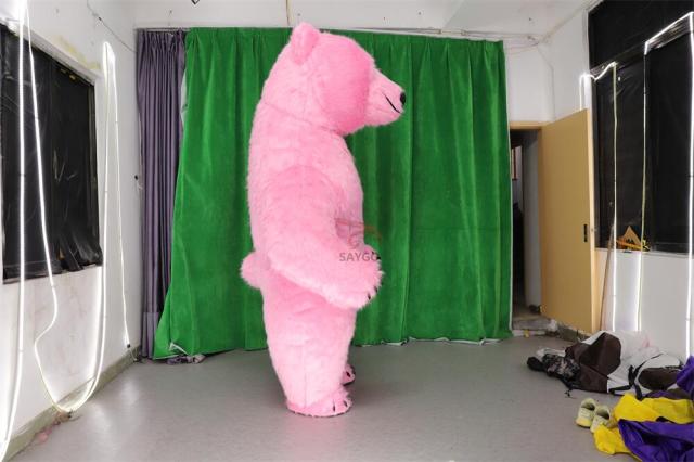 Pink Fur Coating Polar Bear Mascot Costume 2m 2.6m Inflatable Polar Bear Costume for Party Dress