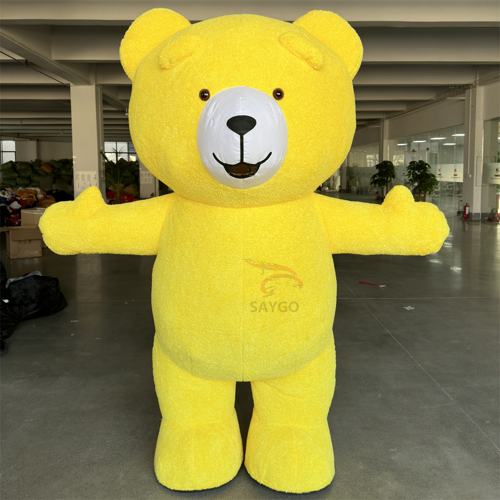 Inflatable Orange Teddy Bear Mascot Costume Human-Sized Walking Wearable for Men Valentines Gift Removable Costume Design