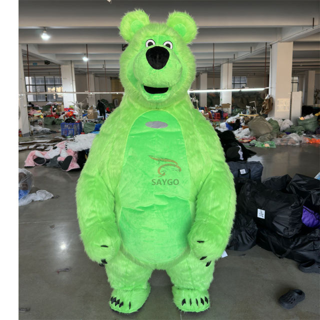 Cartoon Character Kids Party Green Inflatable Masha Bear Mascot Costume Adult Mascot Costume for Sale