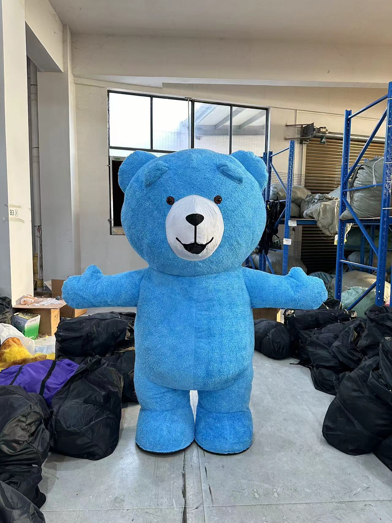 Hot Selling Adult Size Plush Inflatable Teddy Character Cartoon Suit Cosplay blue Bear Mascot Costume Halloween