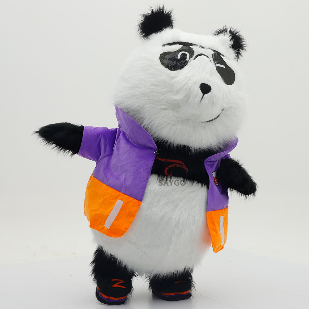 Custom Animal Cartoon Character Inflatable Panda in Jacket Mascot Costume Adult Mascot Costume for Sale