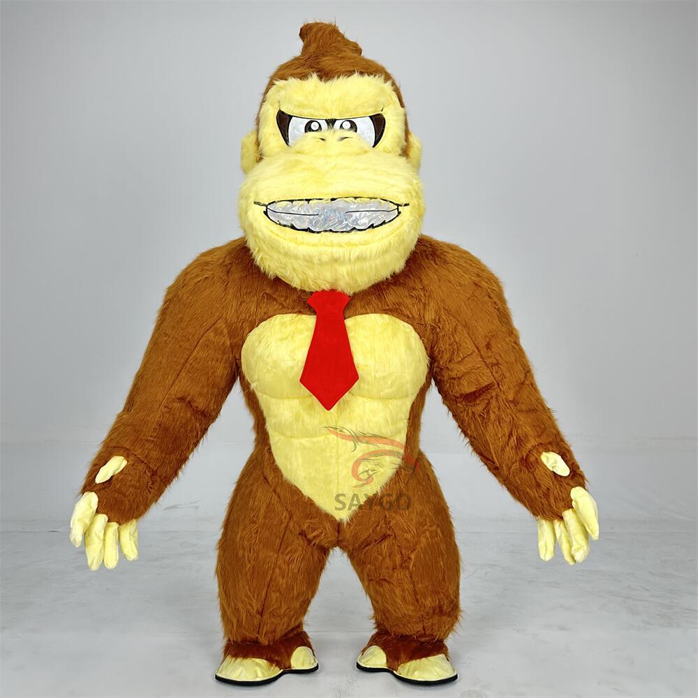 Big Face Tie Monkey king Mascot Costume Air Blow Gorilla Monkey Inflatable Costume Suits for Dress up Events Activities