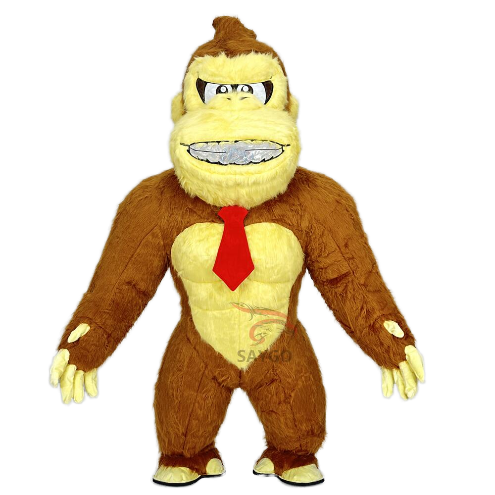 Big Face Tie Monkey king Mascot Costume Air Blow Gorilla Monkey Inflatable Costume Suits for Dress up Events Activities