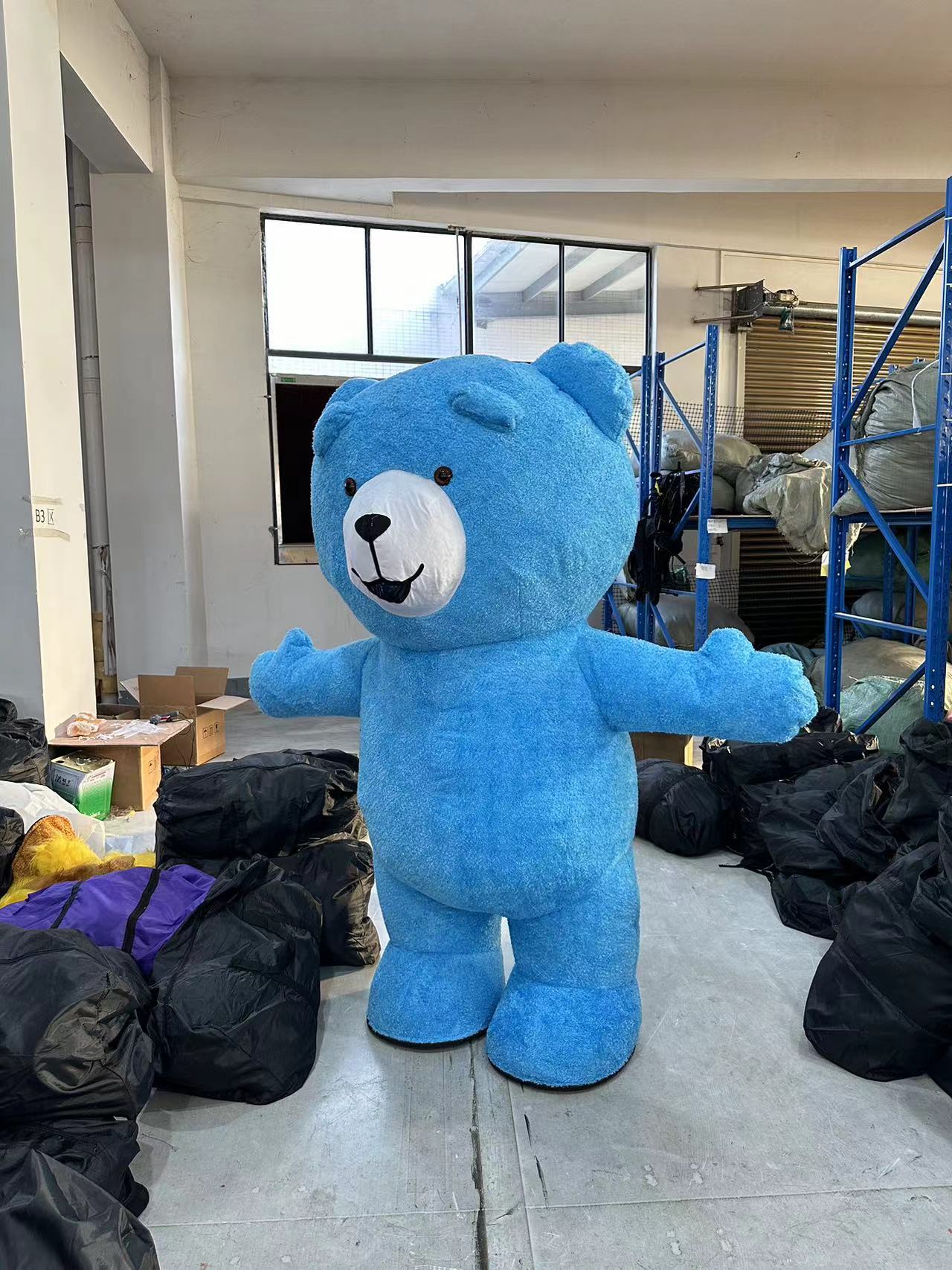 Hot Selling Adult Size Plush Inflatable Teddy Character Cartoon Suit Cosplay blue Bear Mascot Costume Halloween