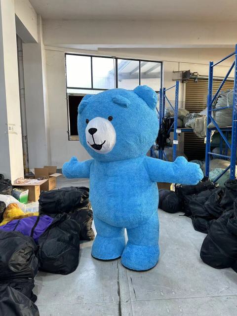 Hot Selling Adult Size Plush Inflatable Teddy Character Cartoon Suit Cosplay blue Bear Mascot Costume Halloween