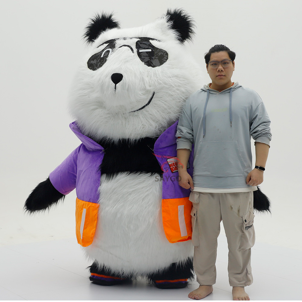 Custom Animal Cartoon Character Inflatable Panda in Jacket Mascot Costume Adult Mascot Costume for Sale