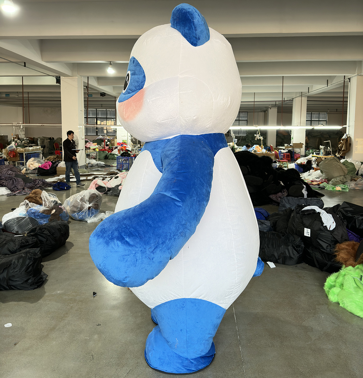 Saygo Halloween Commercial Plush Lovely Baby Blue Panda Bear Inflatable Mascot Costume With Clothes for Stage Parade Event