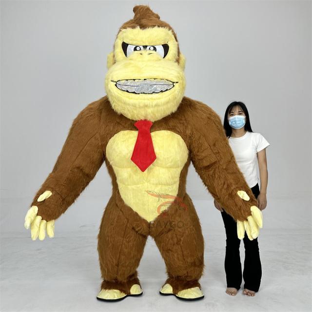 Big Face Tie Monkey king Mascot Costume Air Blow Gorilla Monkey Inflatable Costume Suits for Dress up Events Activities