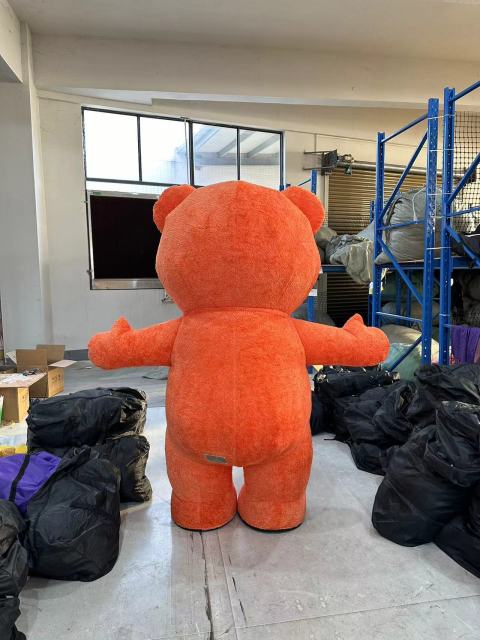 SAYGO 2025 Unisex Adult Full Body Inflatable Teddy Bear Costume Orange Plush Halloween Walking Suit Party Cartoon Mascot