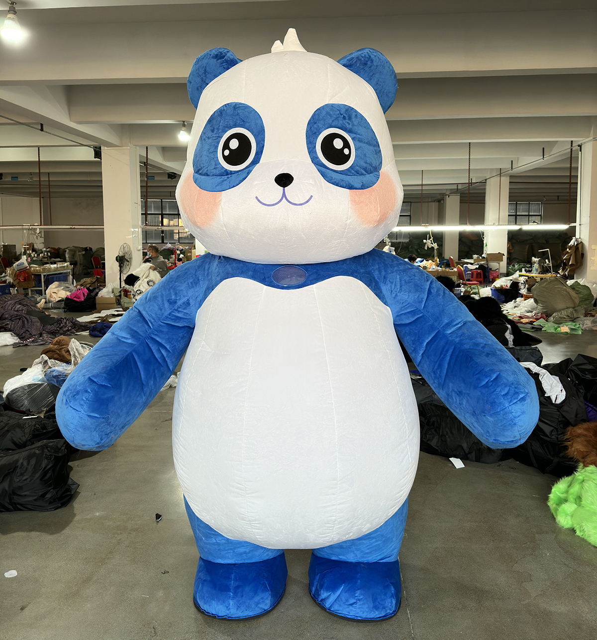 Saygo Halloween Commercial Plush Lovely Baby Blue Panda Bear Inflatable Mascot Costume With Clothes for Stage Parade Event