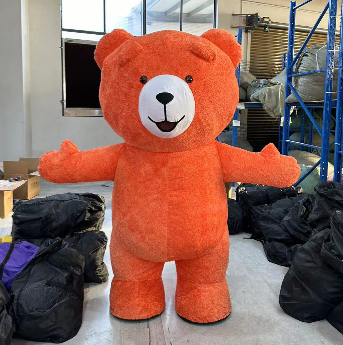 SAYGO 2025 Unisex Adult Full Body Inflatable Teddy Bear Costume Orange Plush Halloween Walking Suit Party Cartoon Mascot