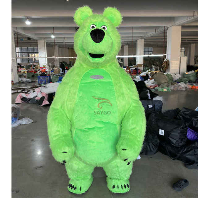 Cartoon Character Kids Party Green Inflatable Masha Bear Mascot Costume Adult Mascot Costume for Sale