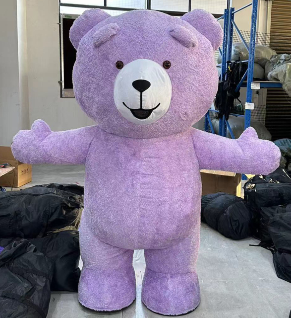 Adult Gray Inflatable Plush Teddy Bear Mascot Costume Cartoon Style for Cosplay Halloween/Christmas Parties Party Supplies