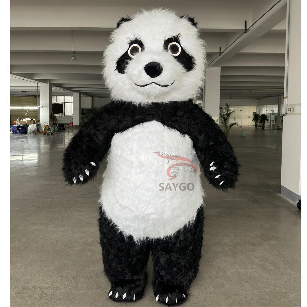 Most Welcome Long Hair Panda Mascot Costume CE 2m Inflatable Panda Costume for Advertising Walking Air Blow Panda Show