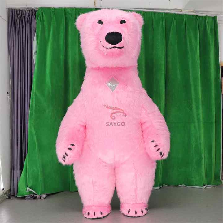 Pink Fur Coating Polar Bear Mascot Costume 2m 2.6m Inflatable Polar Bear Costume for Party Dress