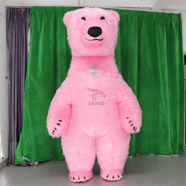 Pink Fur Coating Polar Bear Mascot Costume 2m 2.6m Inflatable Polar Bear Costume for Party Dress
