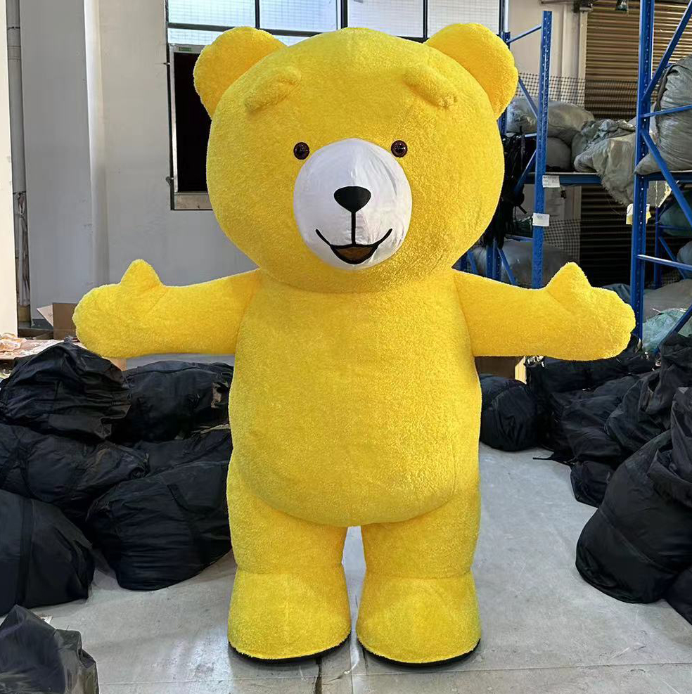 Adult Gray Inflatable Plush Teddy Bear Mascot Costume Cartoon Style for Cosplay Halloween/Christmas Parties Party Supplies