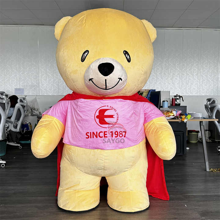 Hero Teddy Bear Mascot Costume 2m Inflate Fabric Teddy Bear Costume with Red Cloak for Advertising Events