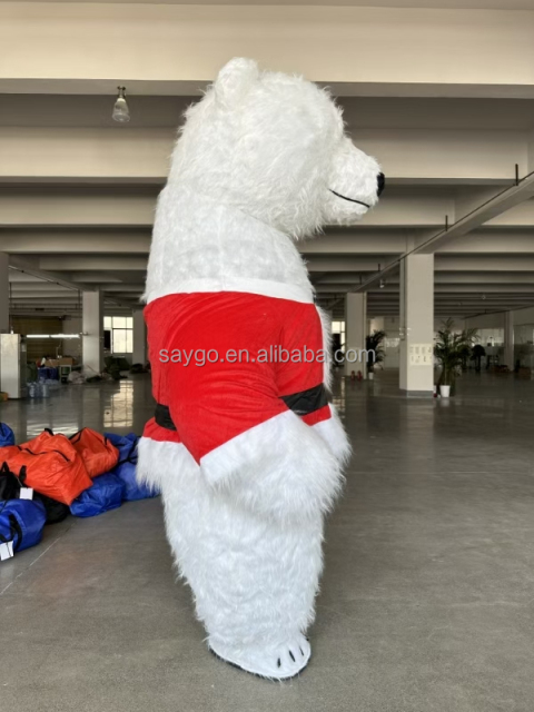 Hot Selling Long Plush Realistic Polar Bear Mascot Costume Suit Christmas White Inflatable Bear Costumes Giant Christmas