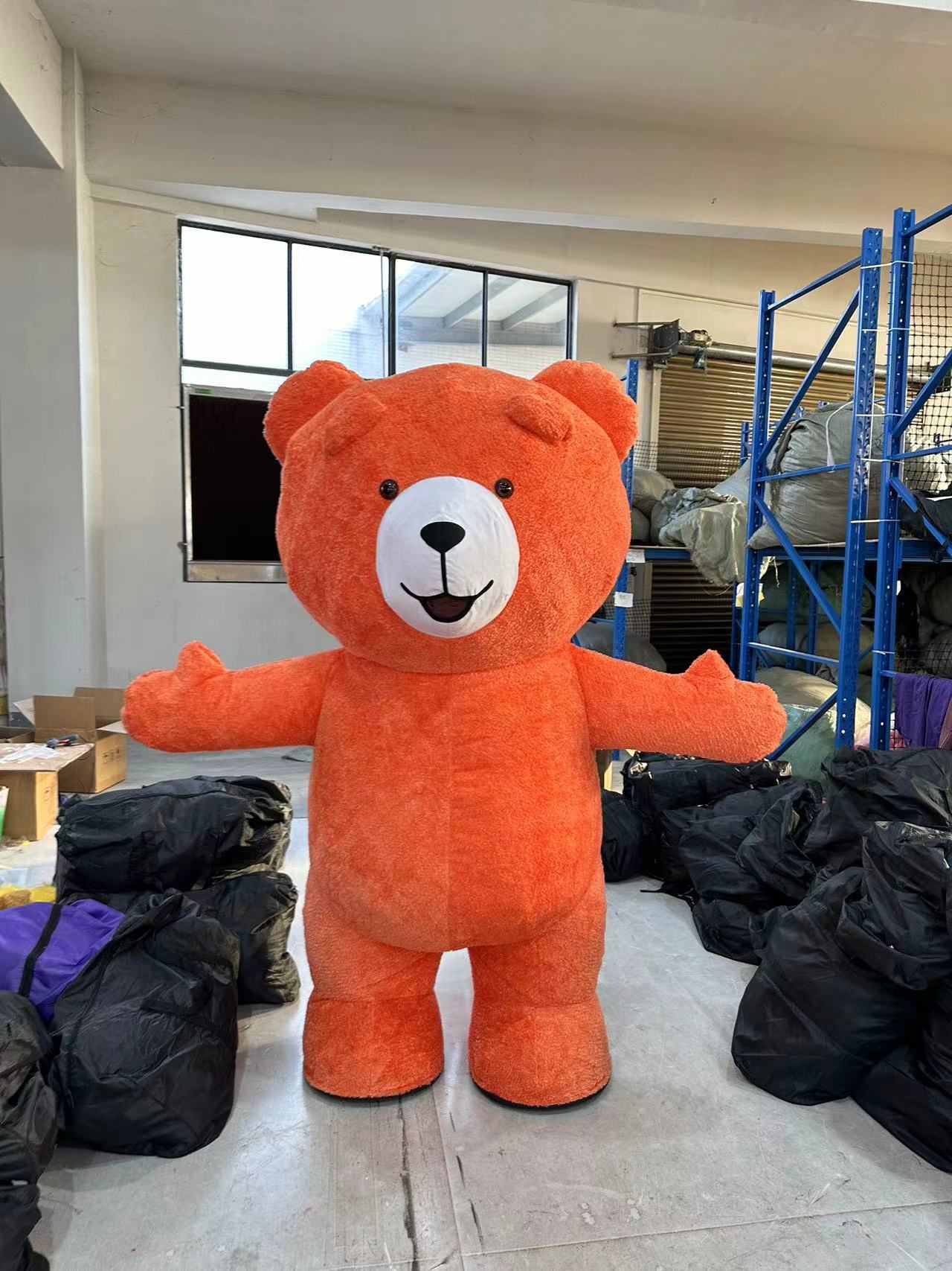 SAYGO 2025 Unisex Adult Full Body Inflatable Teddy Bear Costume Orange Plush Halloween Walking Suit Party Cartoon Mascot