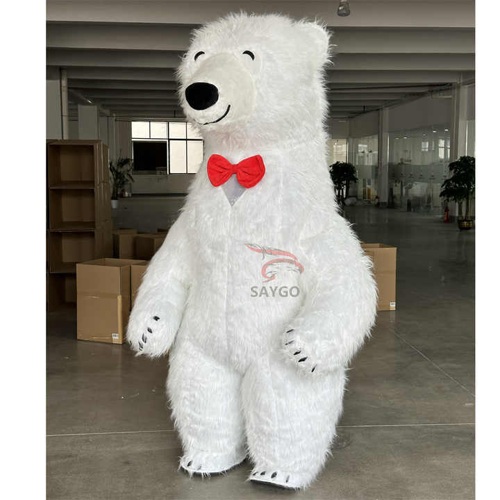 Pretty Furry Polar Bear Mascot Costume for Adults 2m 2.6m Inflatable Polar Panda Bear Mascots Costume Suits for Events Walking
