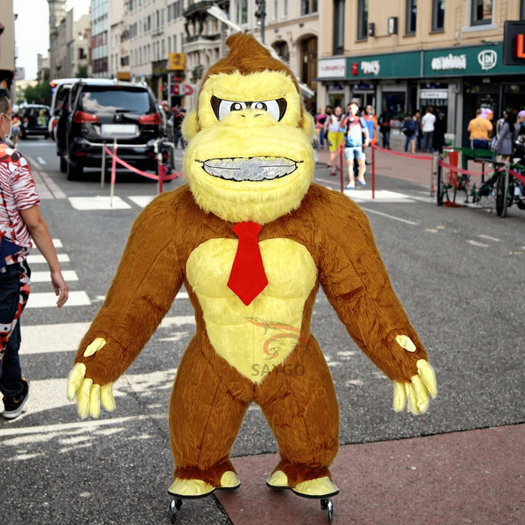 Big Face Tie Monkey king Mascot Costume Air Blow Gorilla Monkey Inflatable Costume Suits for Dress up Events Activities