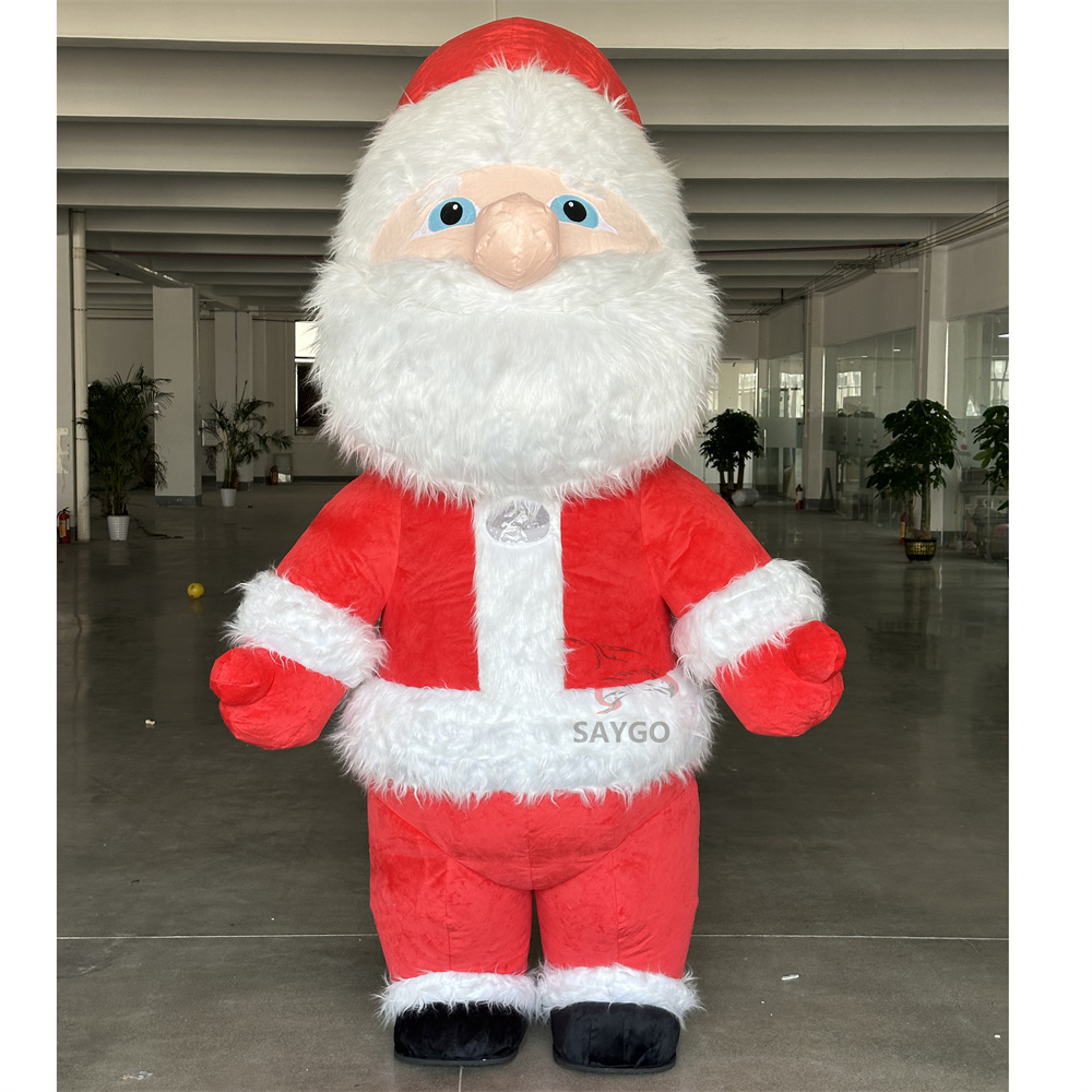 Deluxe Velvet Inflatable Adult Santa Claus Mascot Costume Luxury Adult Fancy Dress for Christmas Party and Carnival Costumes