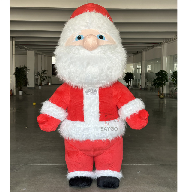 Deluxe Velvet Inflatable Adult Santa Claus Mascot Costume Luxury Adult Fancy Dress for Christmas Party and Carnival Costumes