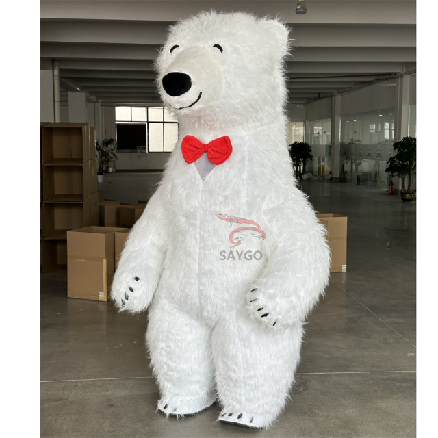 Pretty Furry Polar Bear Mascot Costume for Adults 2m 2.6m Inflatable Polar Panda Bear Mascots Costume Suits for Events Walking