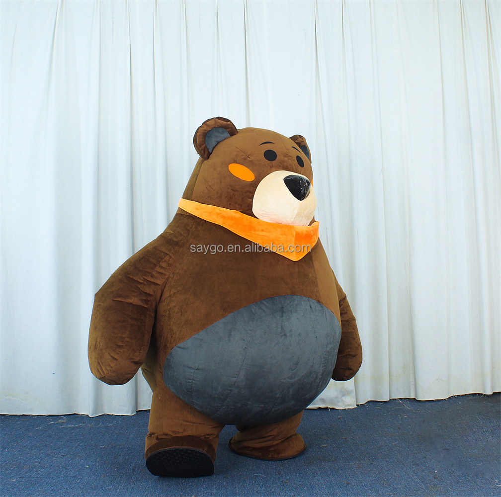 Inflated Fat Stupid Bear Mascot Costume for Adults Dress 2m Air Blow Dark Brown Silly Bear Costume Clothes for Exhibition