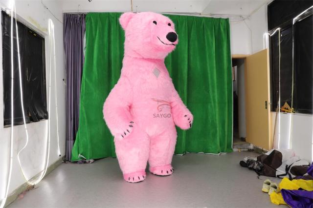 Pink Fur Coating Polar Bear Mascot Costume 2m 2.6m Inflatable Polar Bear Costume for Party Dress