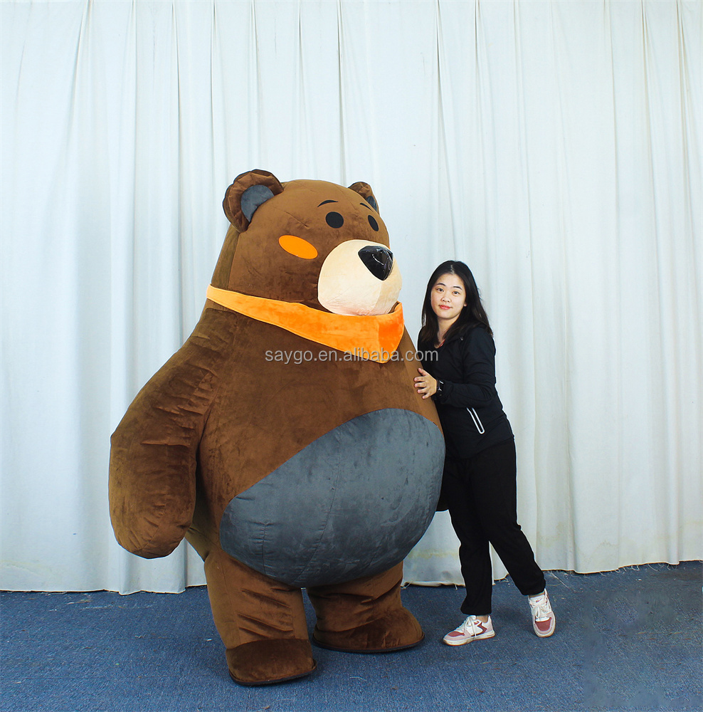 Inflated Fat Stupid Bear Mascot Costume for Adults Dress 2m Air Blow Dark Brown Silly Bear Costume Clothes for Exhibition