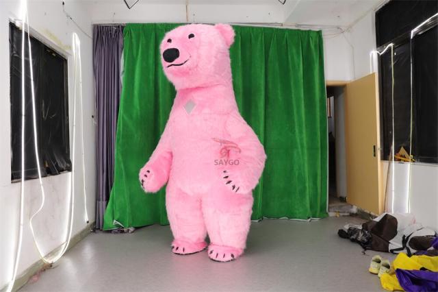 Pink Fur Coating Polar Bear Mascot Costume 2m 2.6m Inflatable Polar Bear Costume for Party Dress