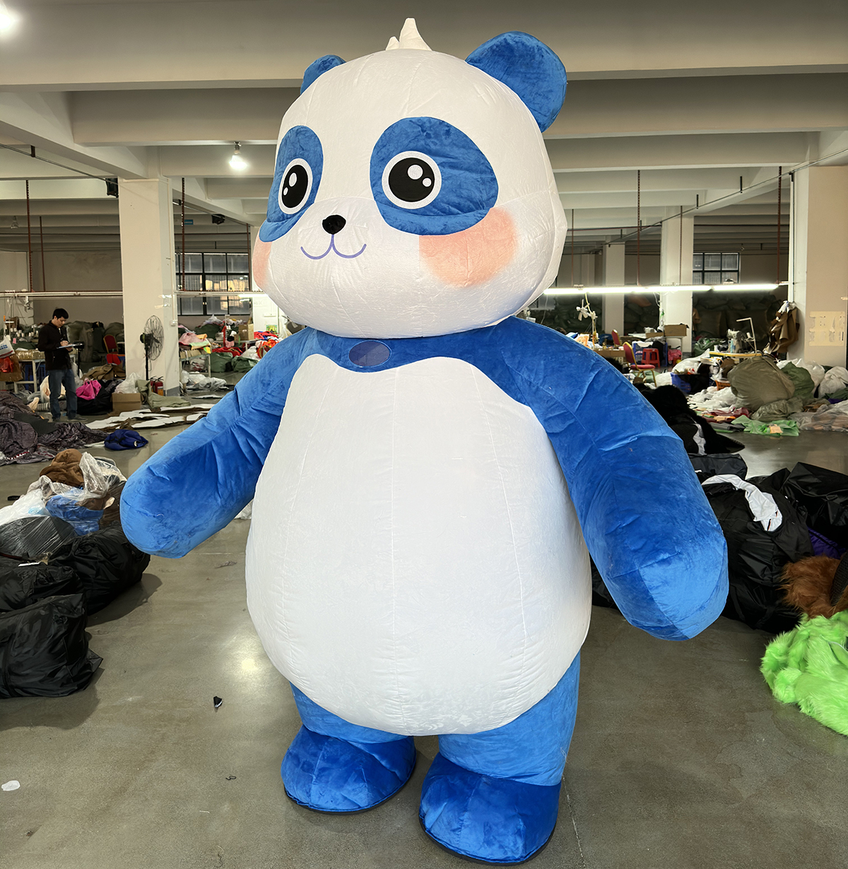 Saygo Halloween Commercial Plush Lovely Baby Blue Panda Bear Inflatable Mascot Costume With Clothes for Stage Parade Event