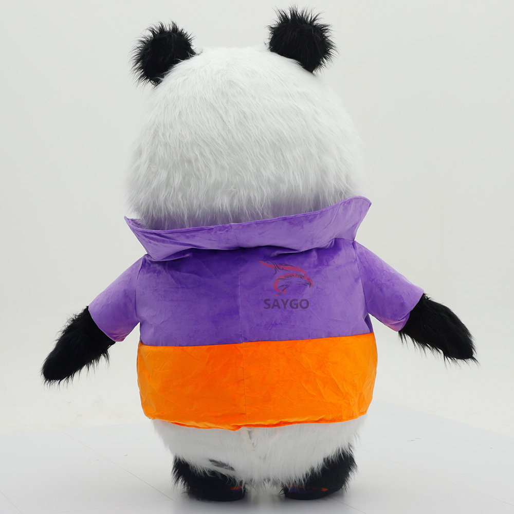 Custom Animal Cartoon Character Inflatable Panda in Jacket Mascot Costume Adult Mascot Costume for Sale