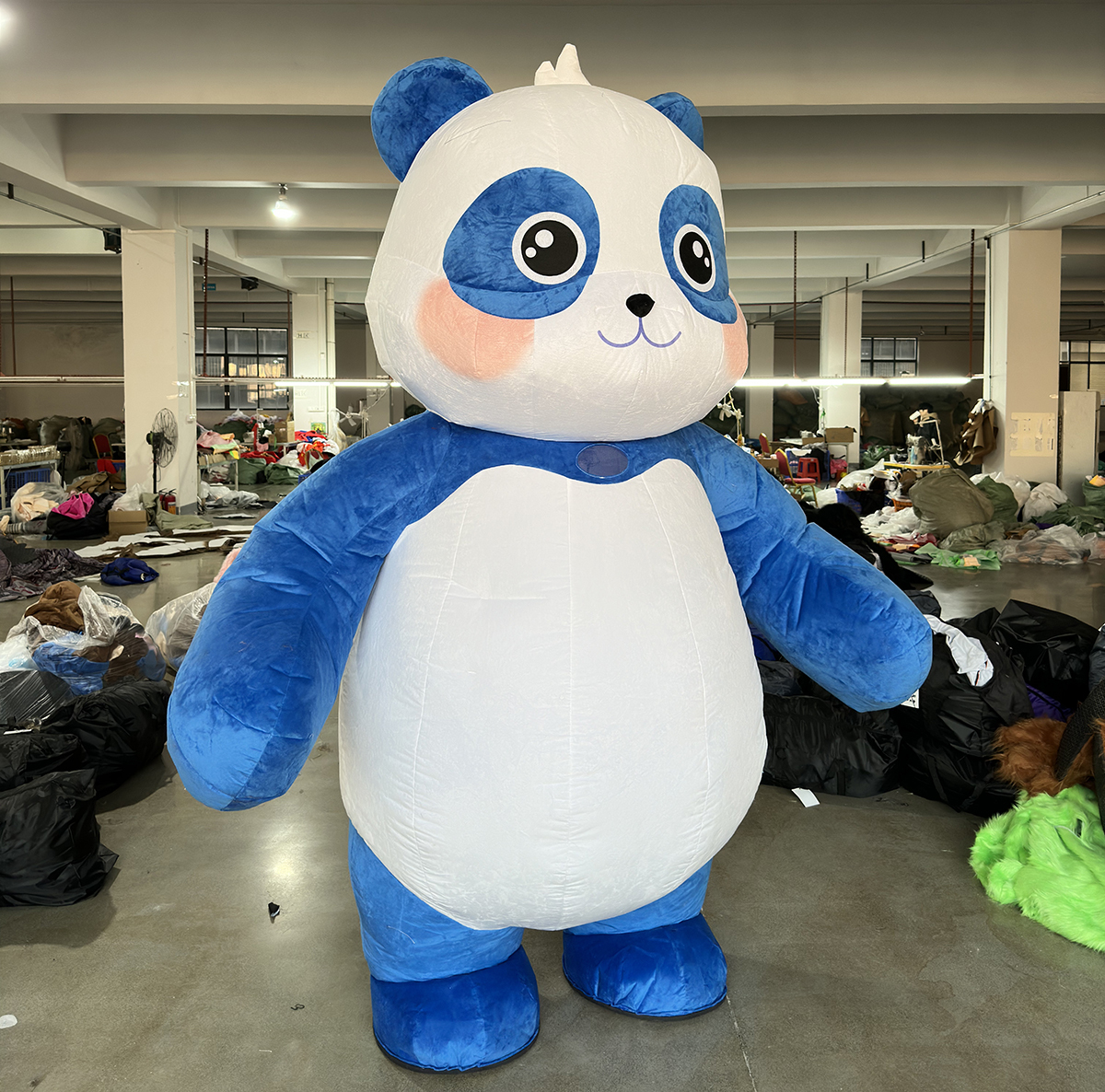 Saygo Halloween Commercial Plush Lovely Baby Blue Panda Bear Inflatable Mascot Costume With Clothes for Stage Parade Event
