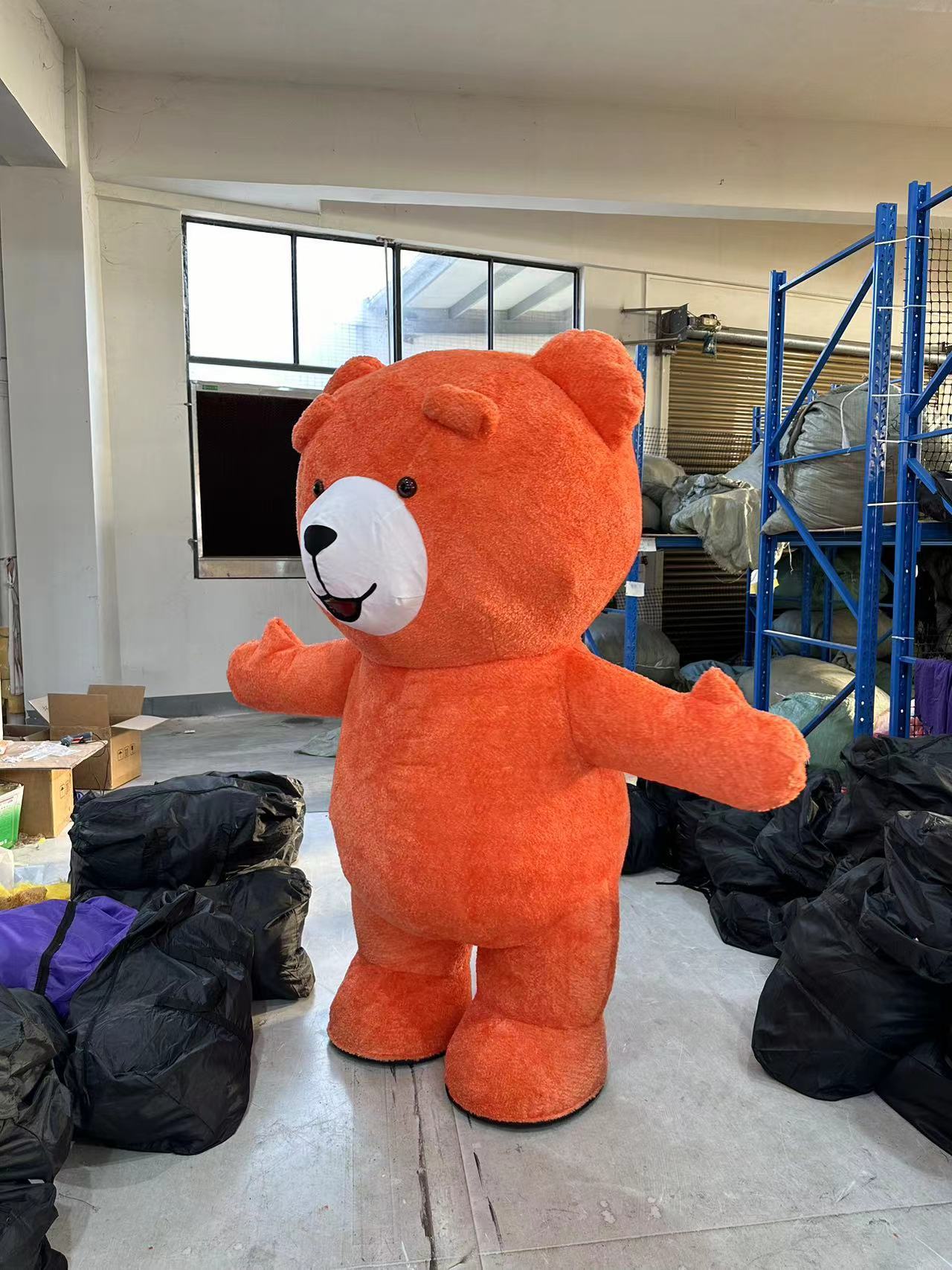 SAYGO 2025 Unisex Adult Full Body Inflatable Teddy Bear Costume Orange Plush Halloween Walking Suit Party Cartoon Mascot